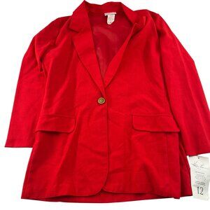 Red Kathie Lee Womens Blazer Jacket Size 12 50% Polyester 50% Rayon Vintage MWT